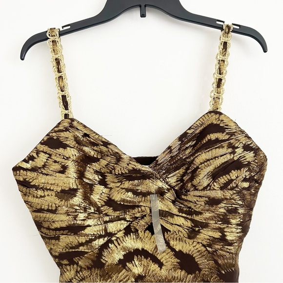 Vintage Y2K  NWT Silk Blend WD.NY Gold Metallic Brown Cami Blouse Size 8 - Picture 2 of 9